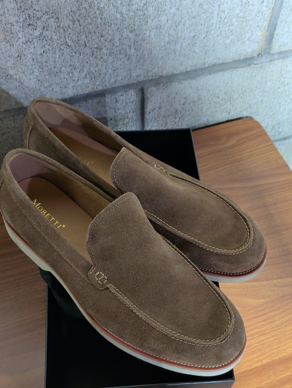 Moretti Brown Suede Slip-On Loafers